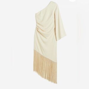 H&M ONE-SHOULDER DRESS WITH FRINGE TRIM (NWT)